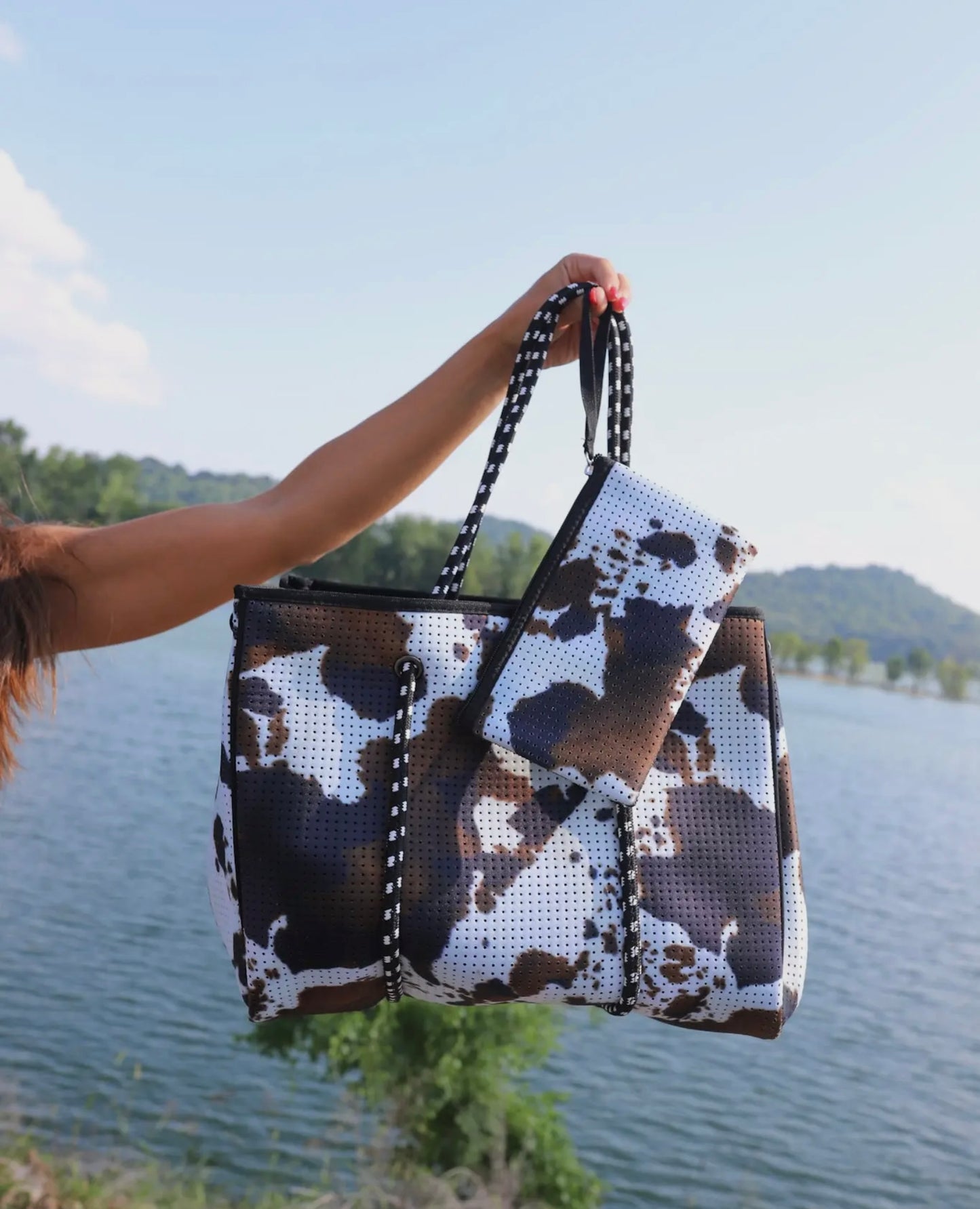 Cowhide Print Neoprene Tote Set