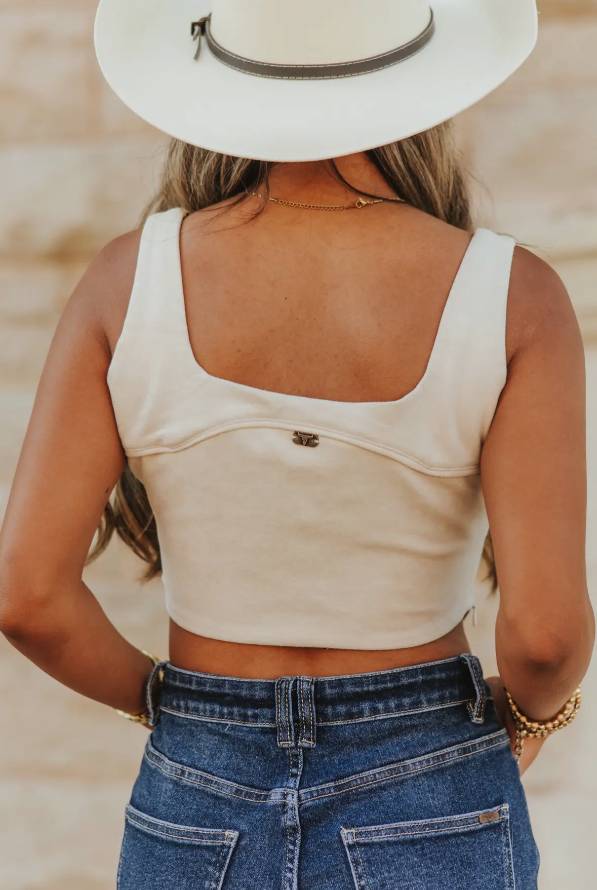 Ivory Suede Boot Stitch Corset Top