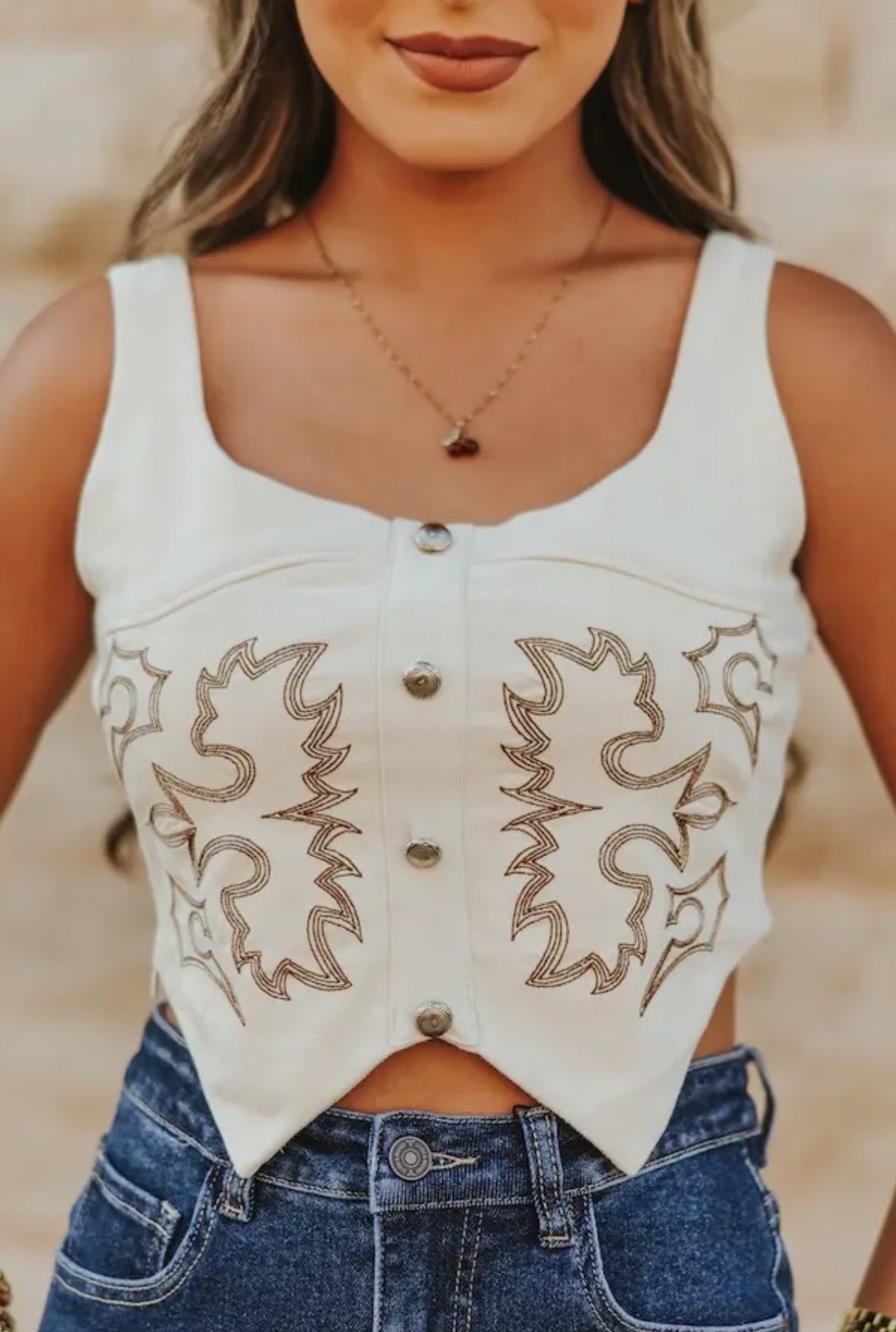 Ivory Suede Boot Stitch Corset Top
