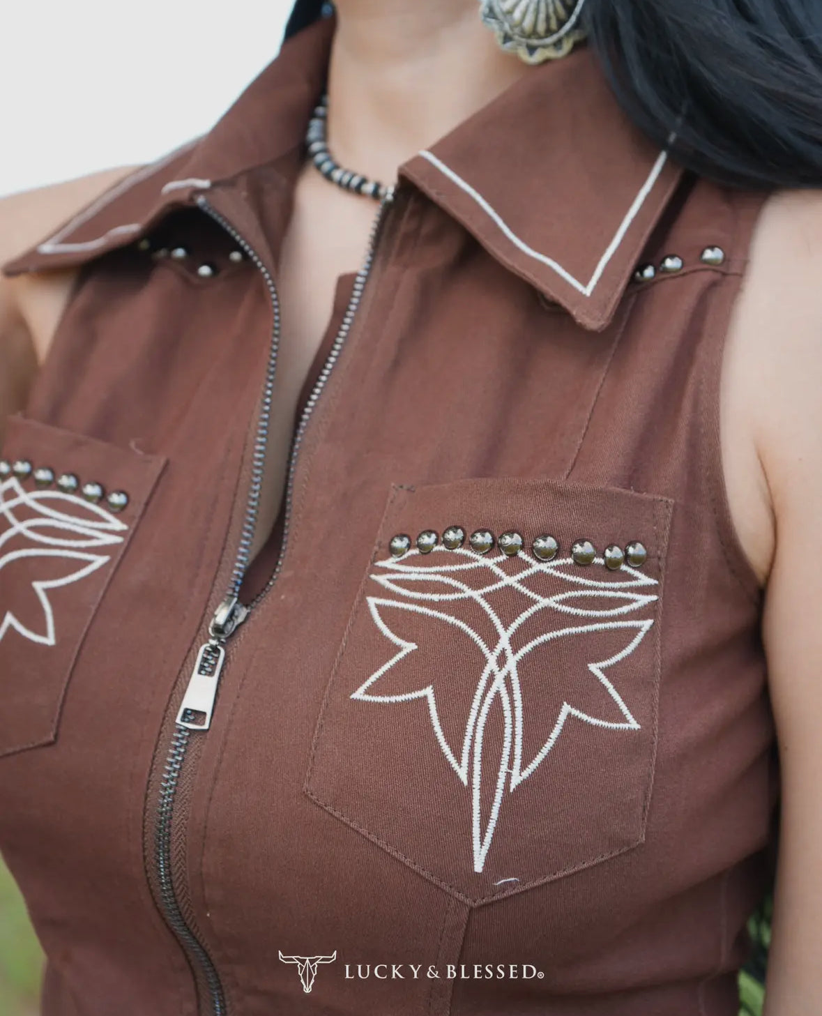 Boot Stitch Studded Sleeveless Dress