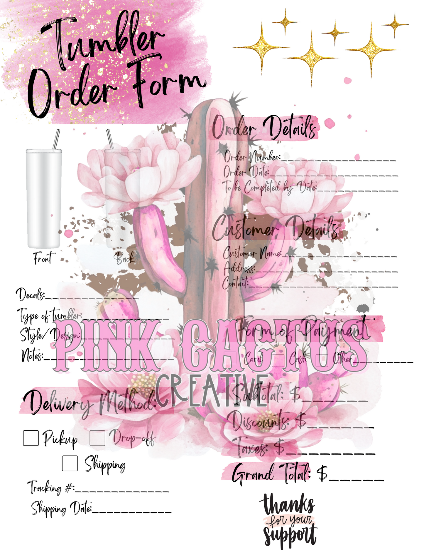 Tumbler Order Form| Digital Download