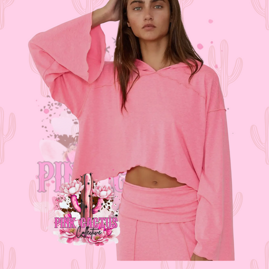 Monica Hoodie Crop Top - Hot Pink