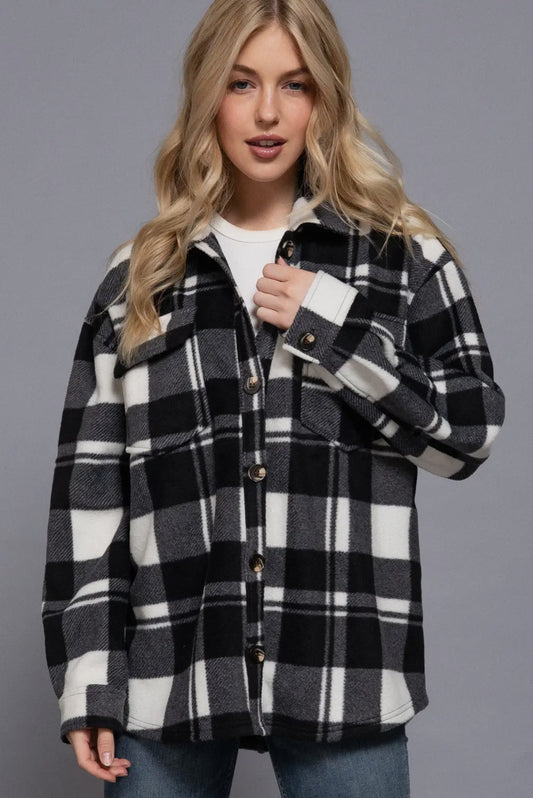 Check Printed Fleece Shacket