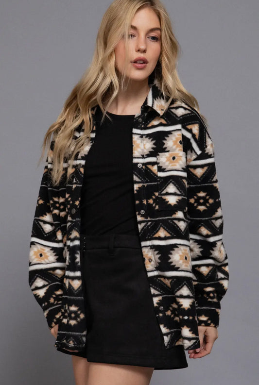 Aztec Printed Fleece Shacket