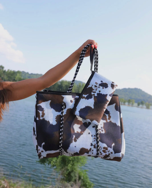 Cowhide Print Neoprene Tote Set